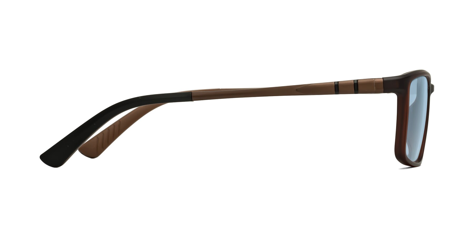 Side of Kordii in Matte Brown with Light Blue Tinted Lenses