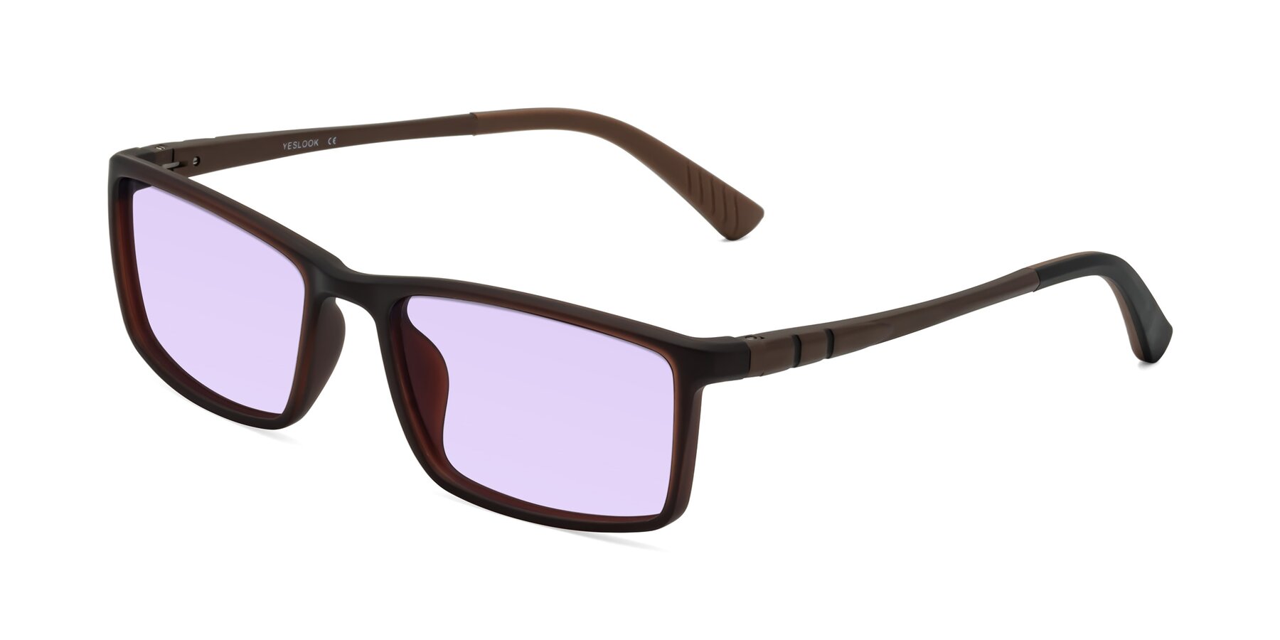 Angle of Kordii in Matte Brown with Light Purple Tinted Lenses