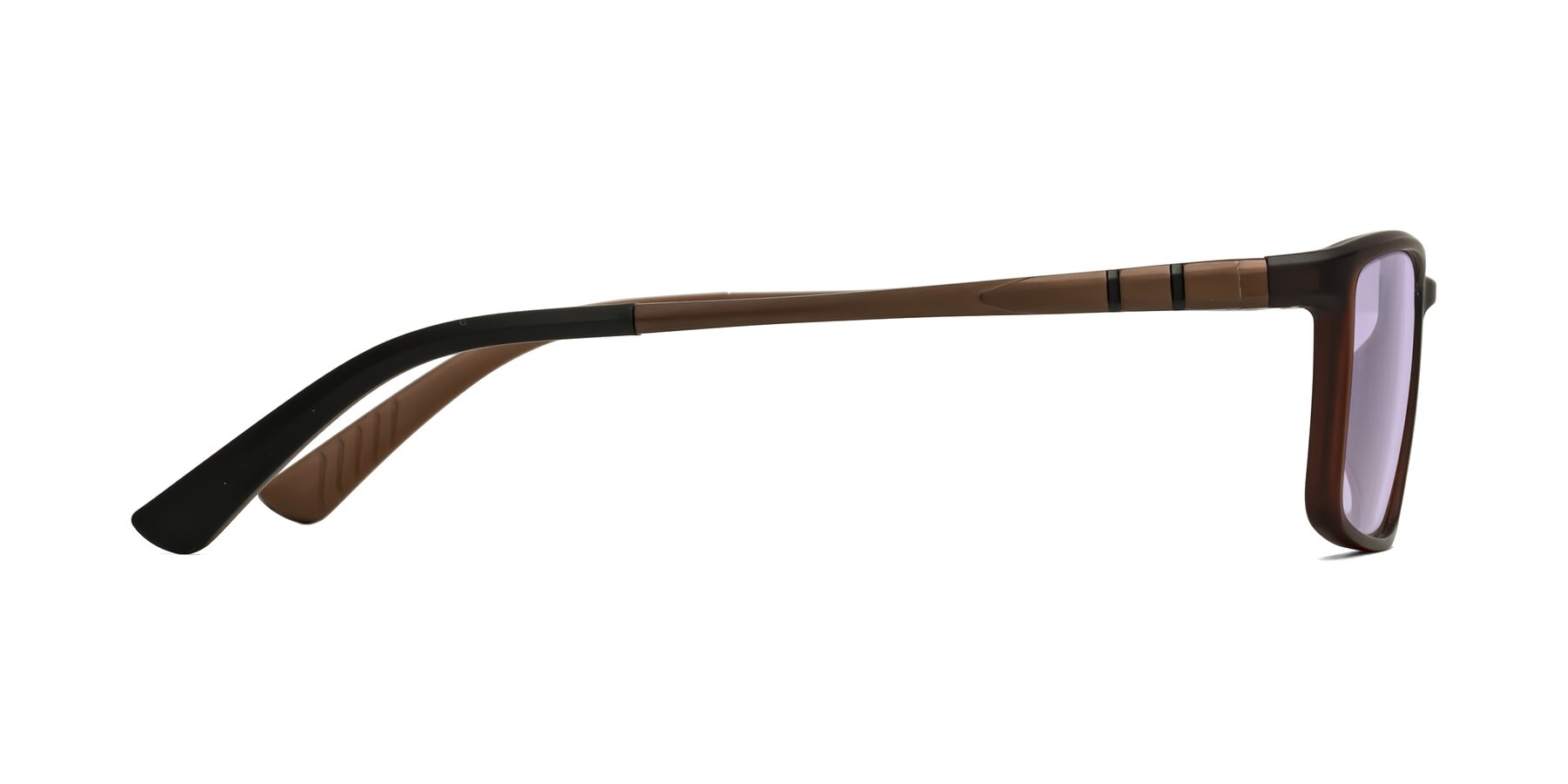 Side of Kordii in Matte Brown with Light Purple Tinted Lenses