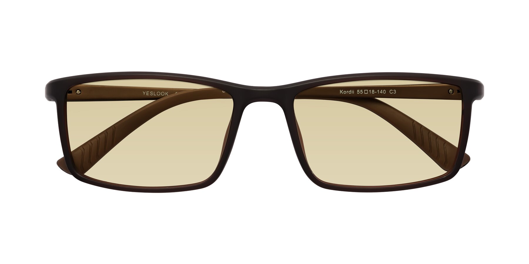 Folded Front of Kordii in Matte Brown with Light Champagne Tinted Lenses