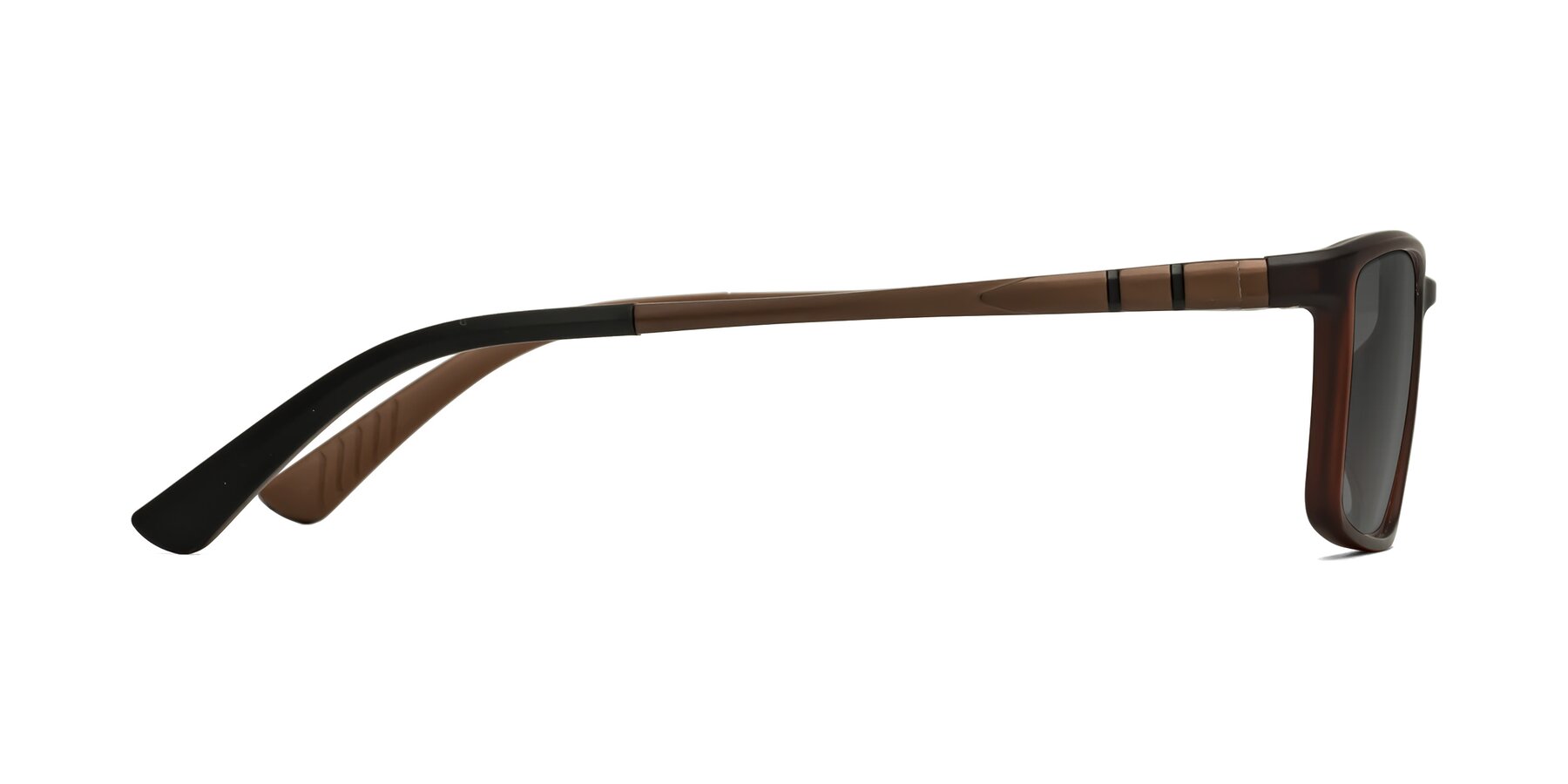 Side of Kordii in Matte Brown with Medium Gray Tinted Lenses