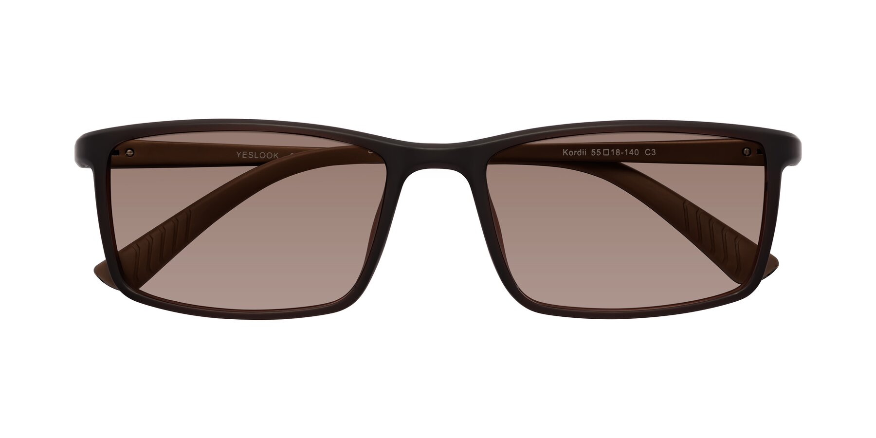 Folded Front of Kordii in Matte Brown with Medium Brown Tinted Lenses