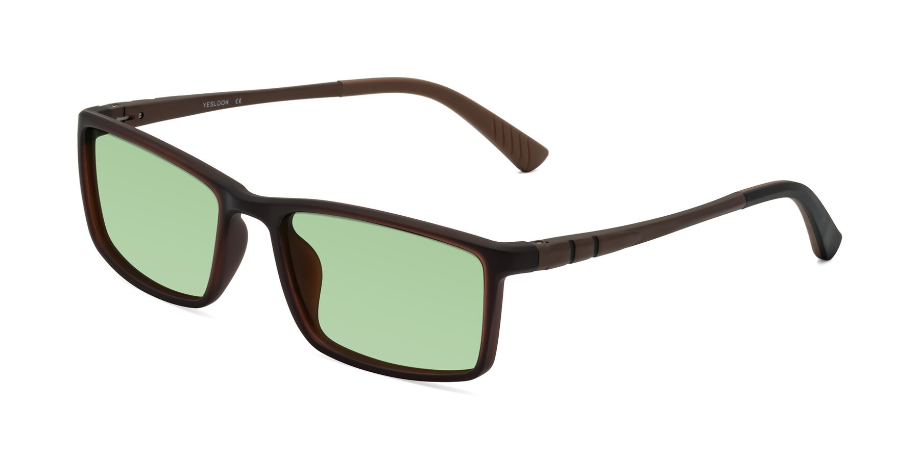 Angle of Kordii in Matte Brown with Medium Green Tinted Lenses