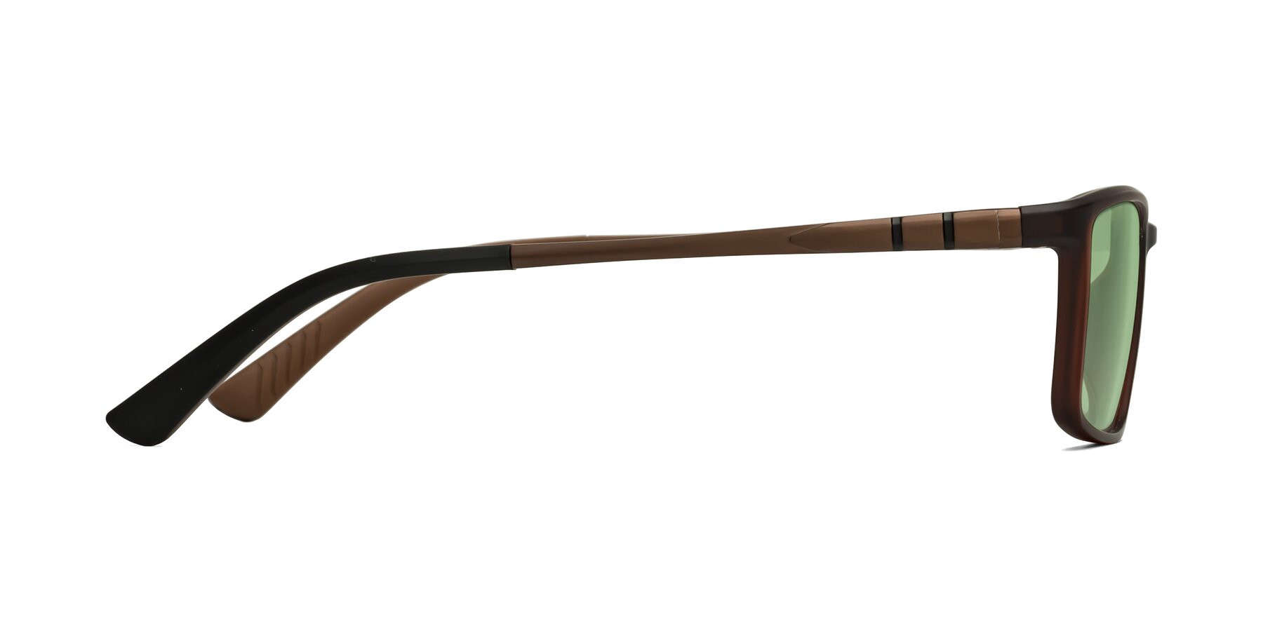 Side of Kordii in Matte Brown with Medium Green Tinted Lenses