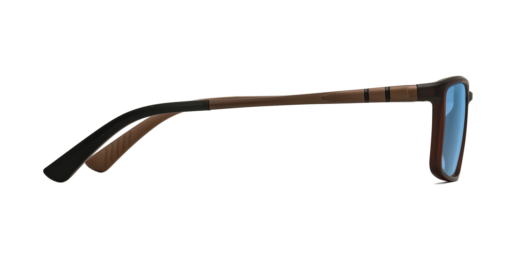 Side of Kordii in Matte Brown with Medium Blue Tinted Lenses