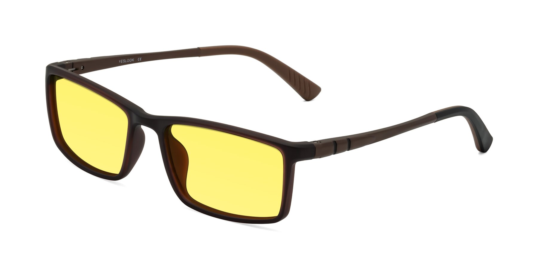 Angle of Kordii in Matte Brown with Medium Yellow Tinted Lenses