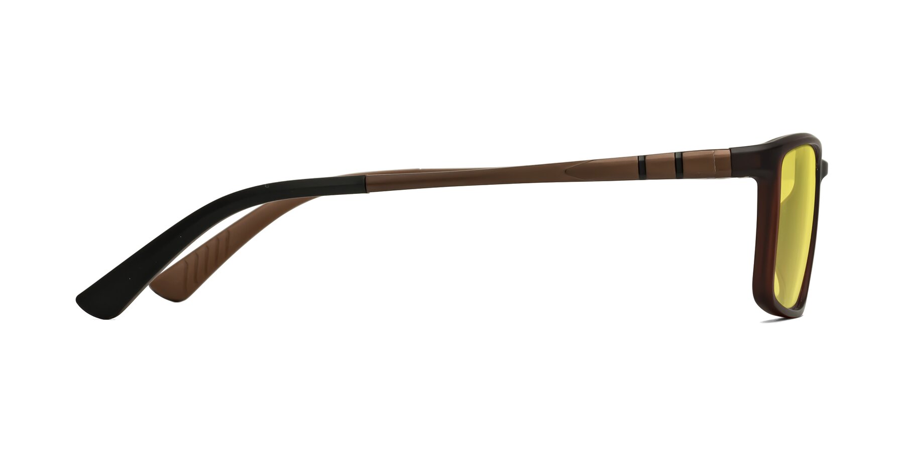 Side of Kordii in Matte Brown with Medium Yellow Tinted Lenses