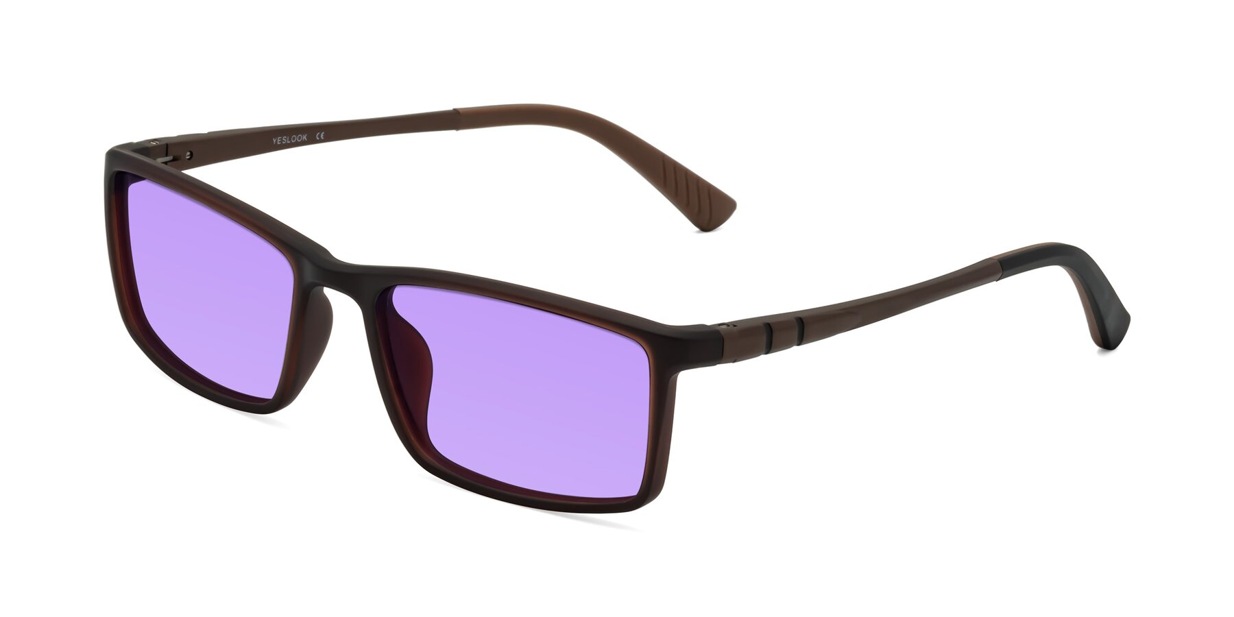 Angle of Kordii in Matte Brown with Medium Purple Tinted Lenses