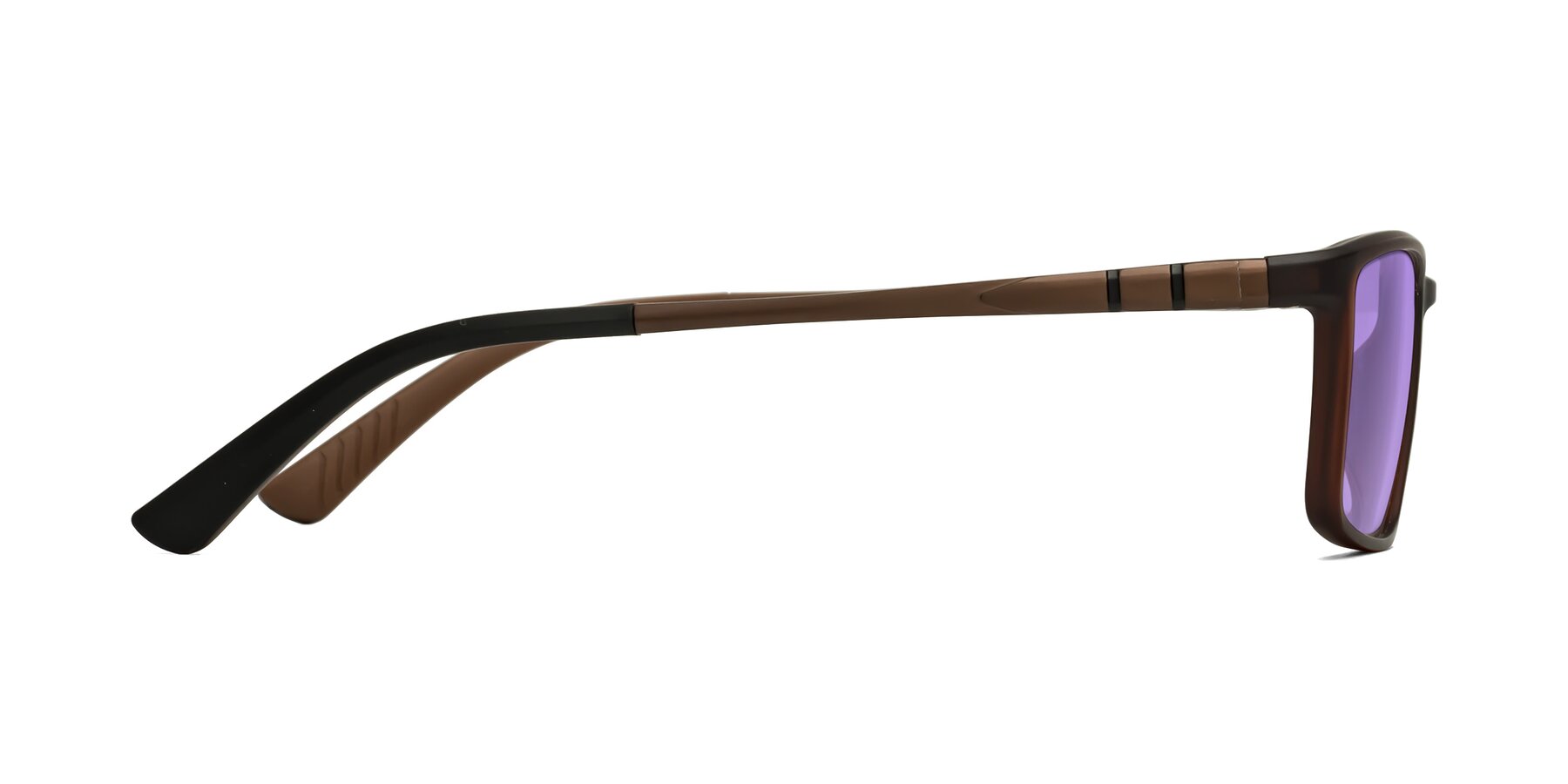 Side of Kordii in Matte Brown with Medium Purple Tinted Lenses