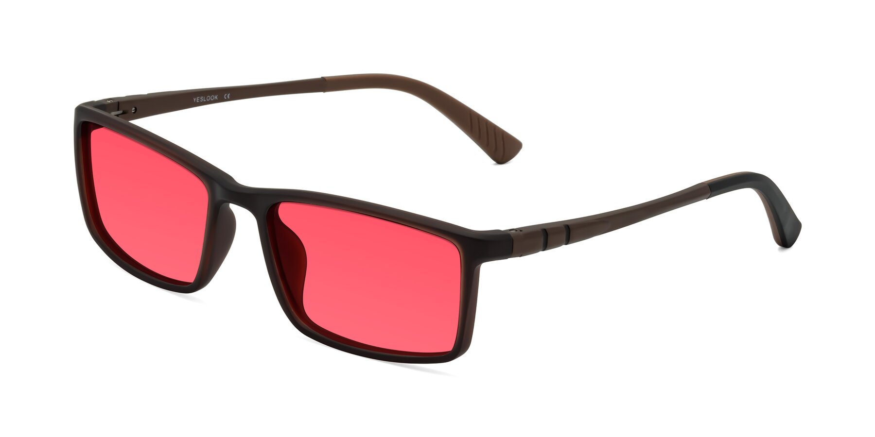 Angle of Kordii in Matte Brown with Red Tinted Lenses