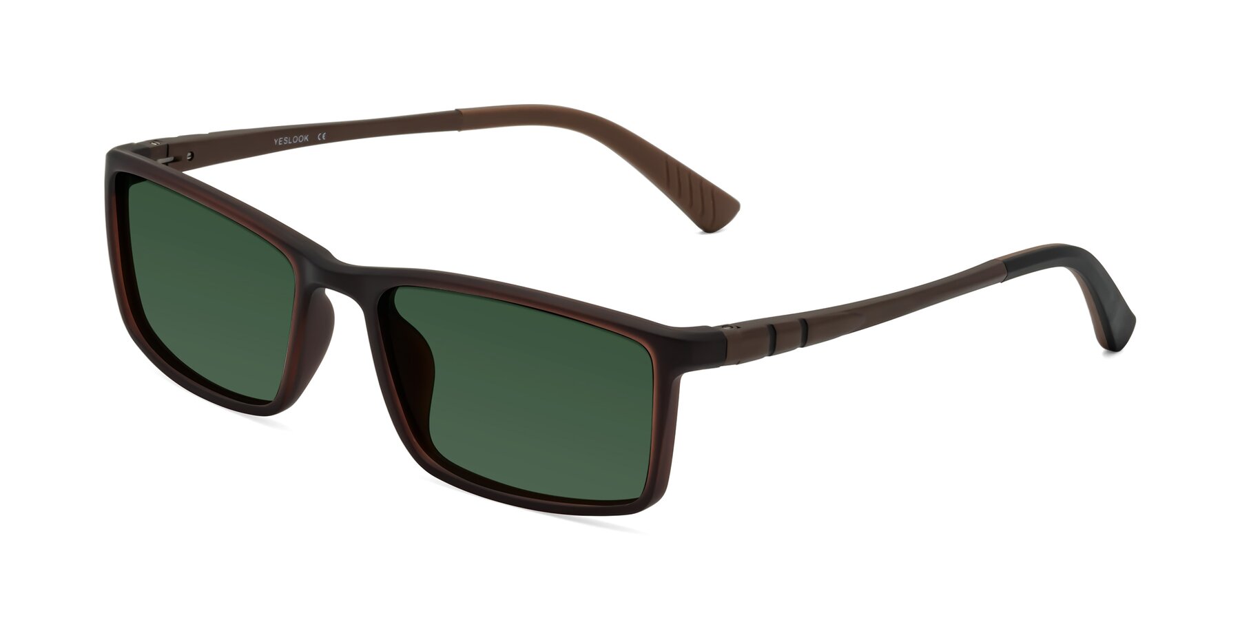 Angle of Kordii in Matte Brown with Green Tinted Lenses