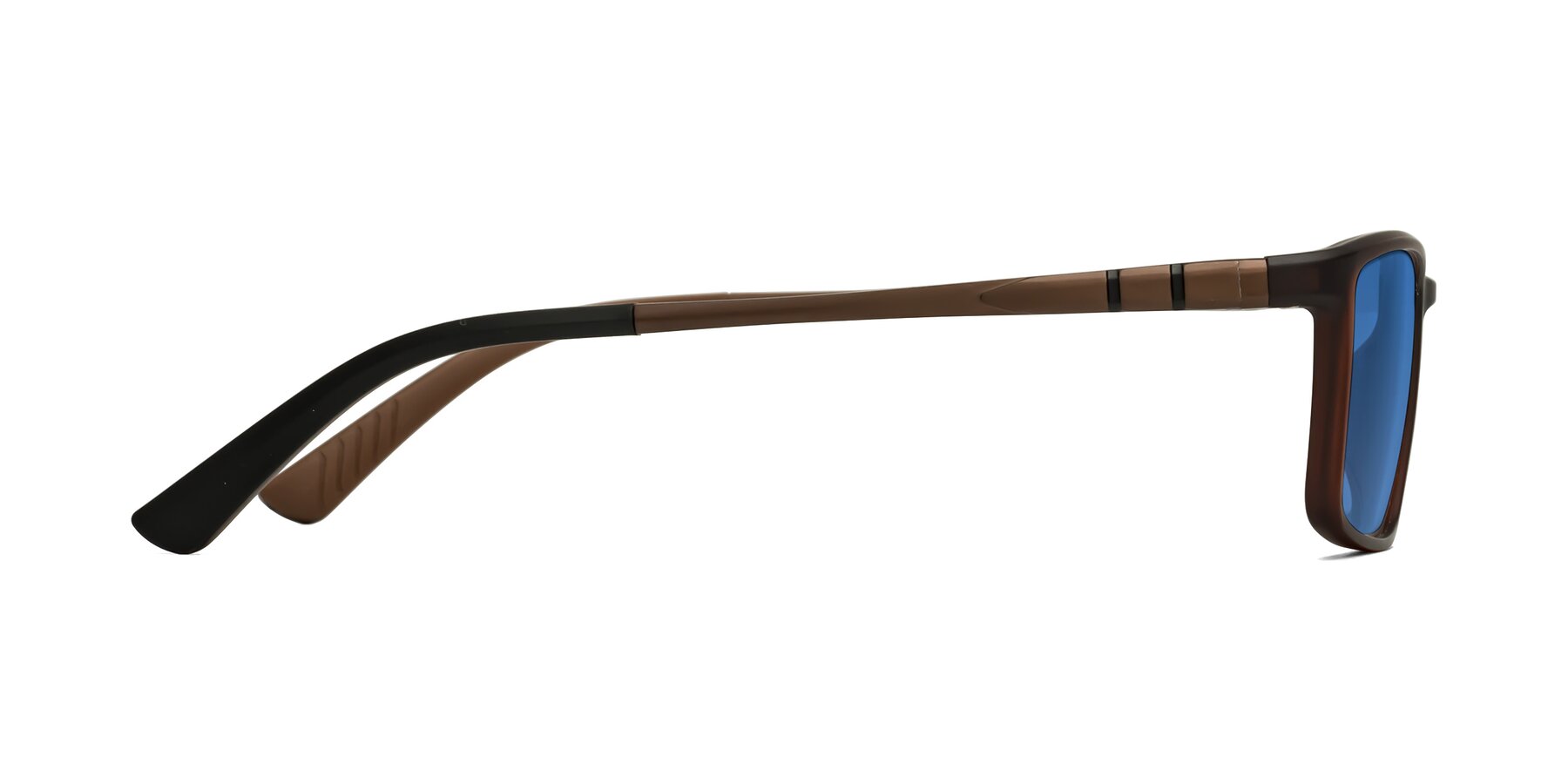 Side of Kordii in Matte Brown with Blue Tinted Lenses