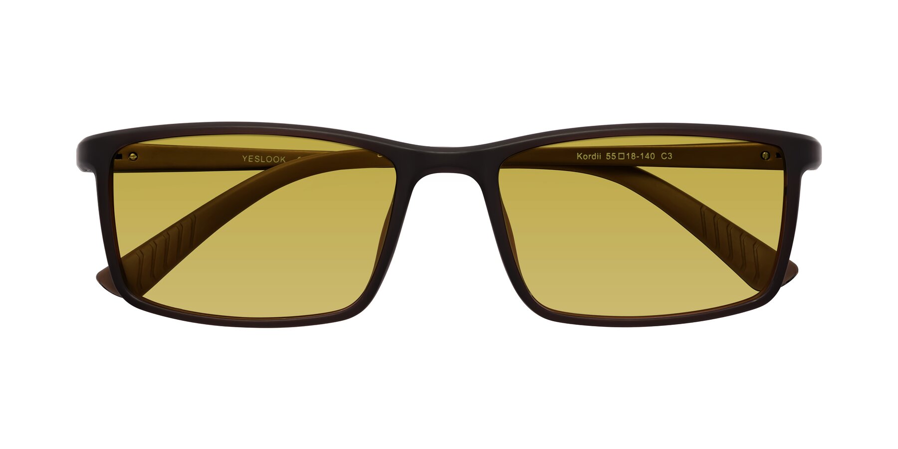 Folded Front of Kordii in Matte Brown with Champagne Tinted Lenses