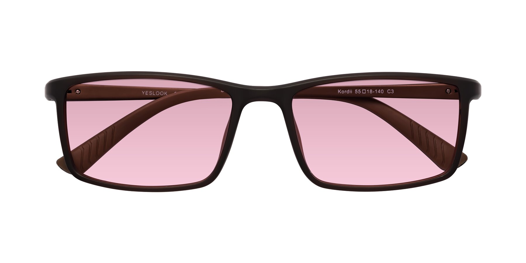 Folded Front of Kordii in Matte Brown with Light Wine Tinted Lenses