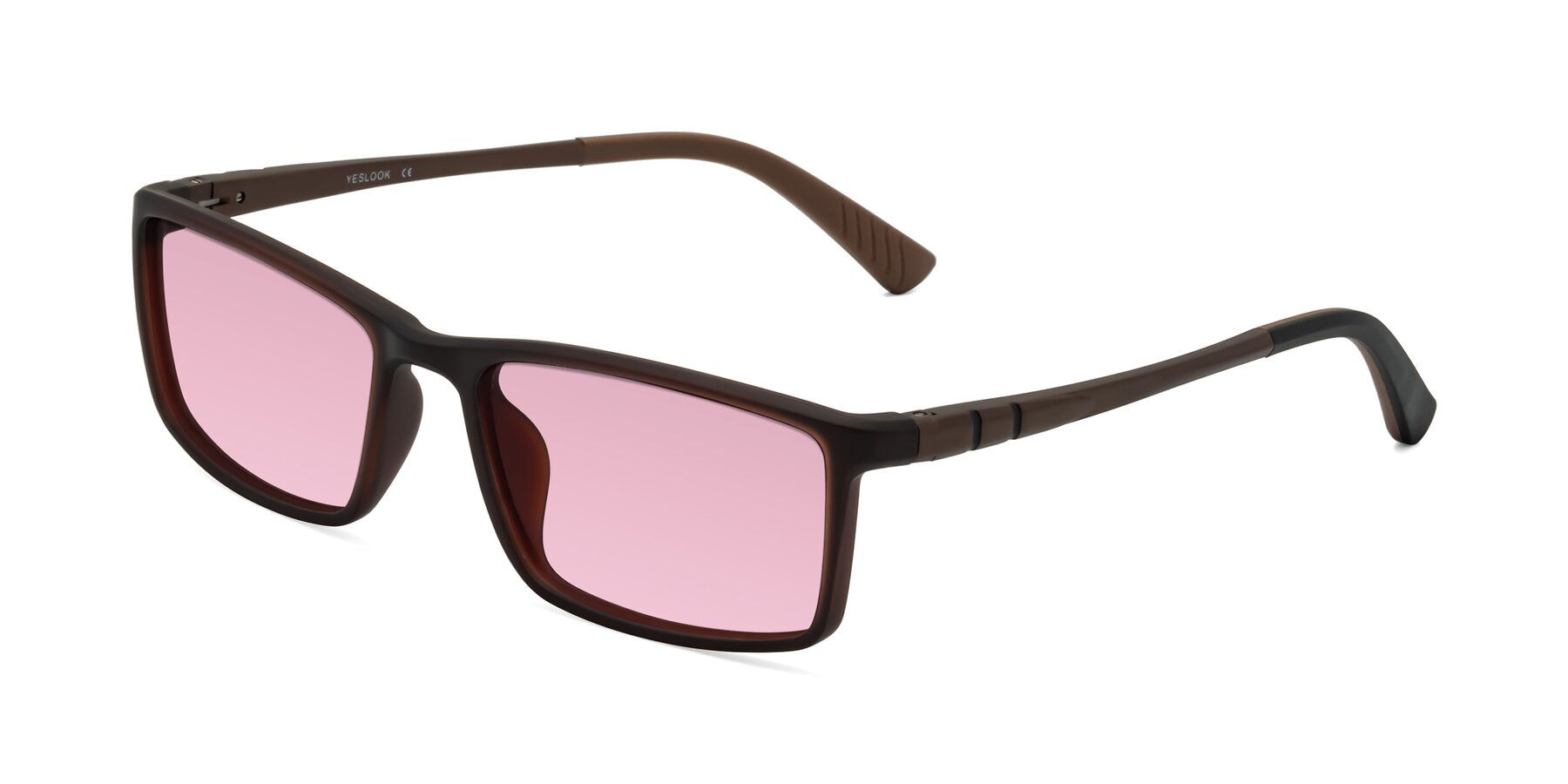 Angle of Kordii in Matte Brown with Light Wine Tinted Lenses