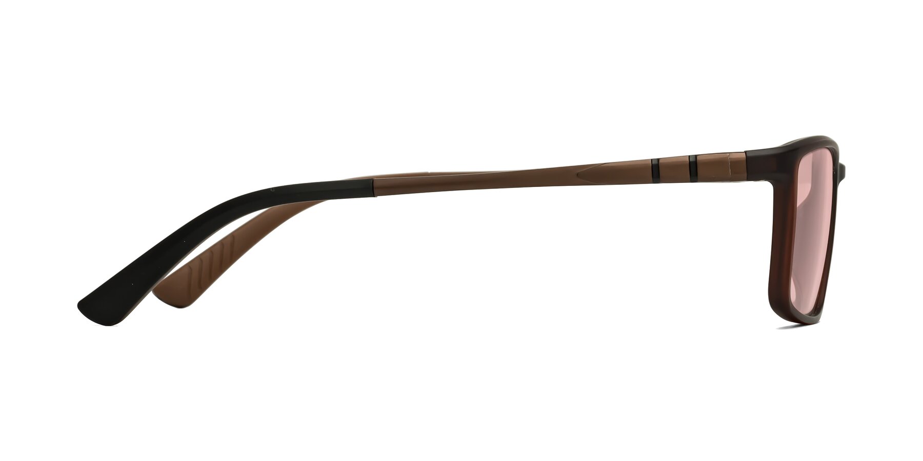 Side of Kordii in Matte Brown with Light Garnet Tinted Lenses