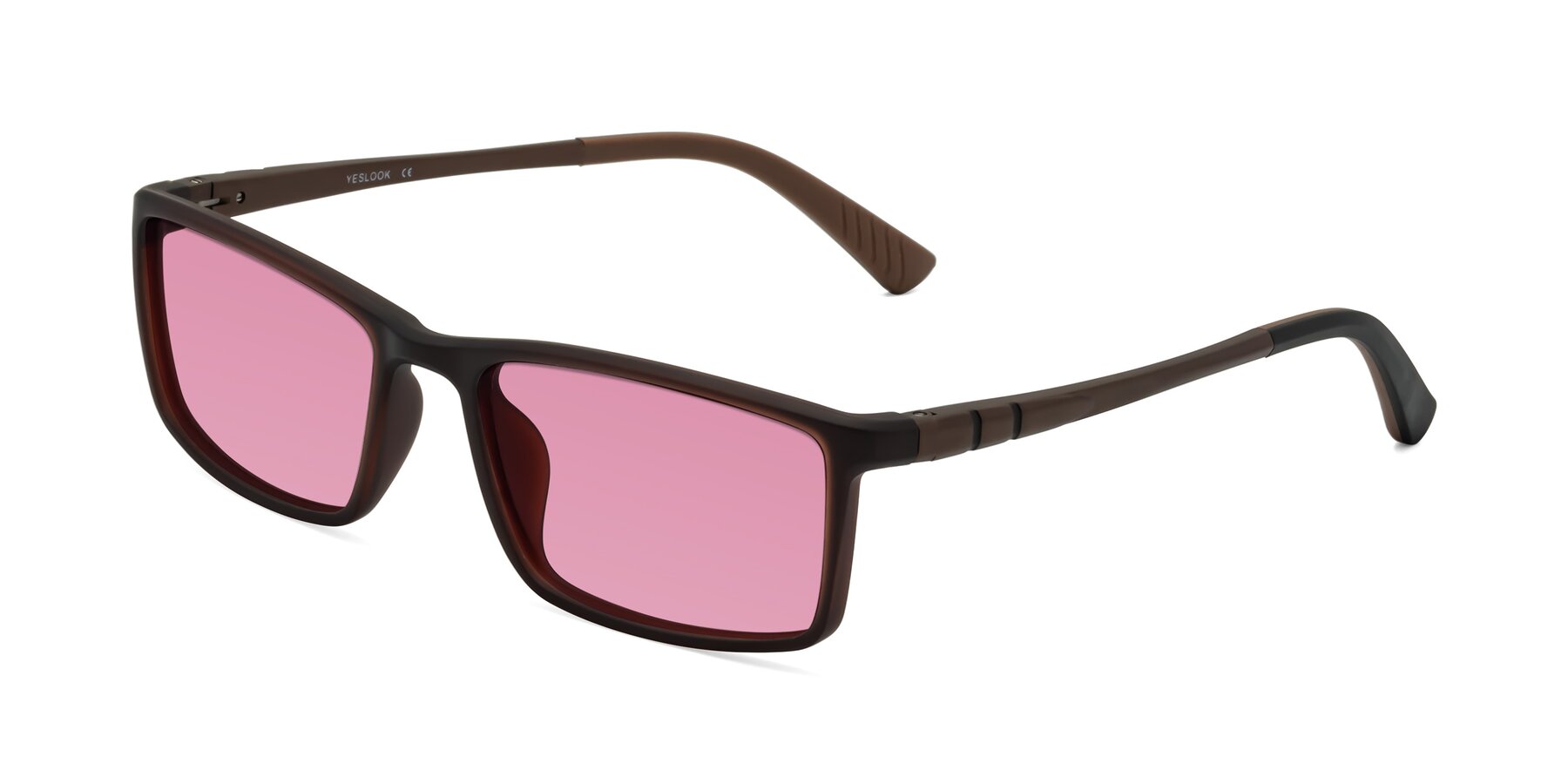 Angle of Kordii in Matte Brown with Medium Wine Tinted Lenses