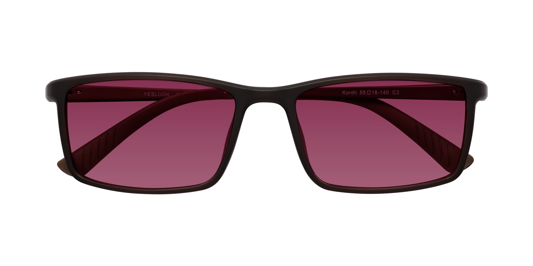 Folded Front of Kordii in Matte Brown with Wine Tinted Lenses