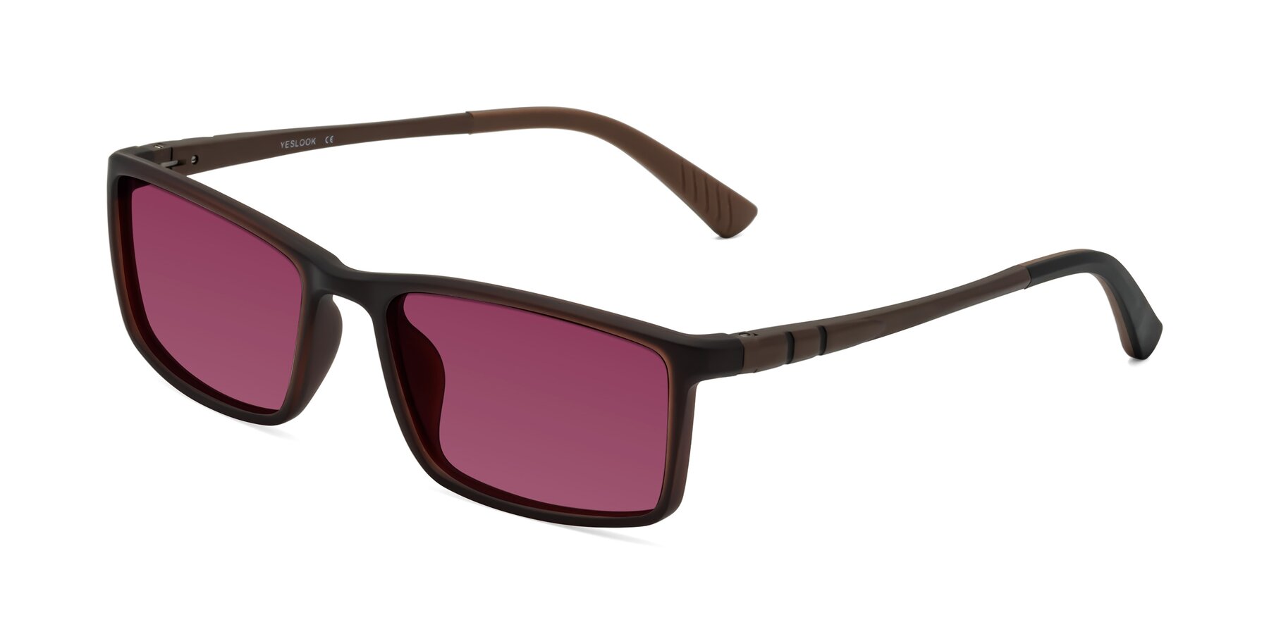 Angle of Kordii in Matte Brown with Wine Tinted Lenses