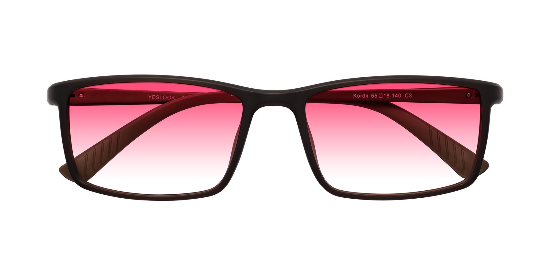 Folded Front of Kordii in Matte Brown with Pink Gradient Lenses