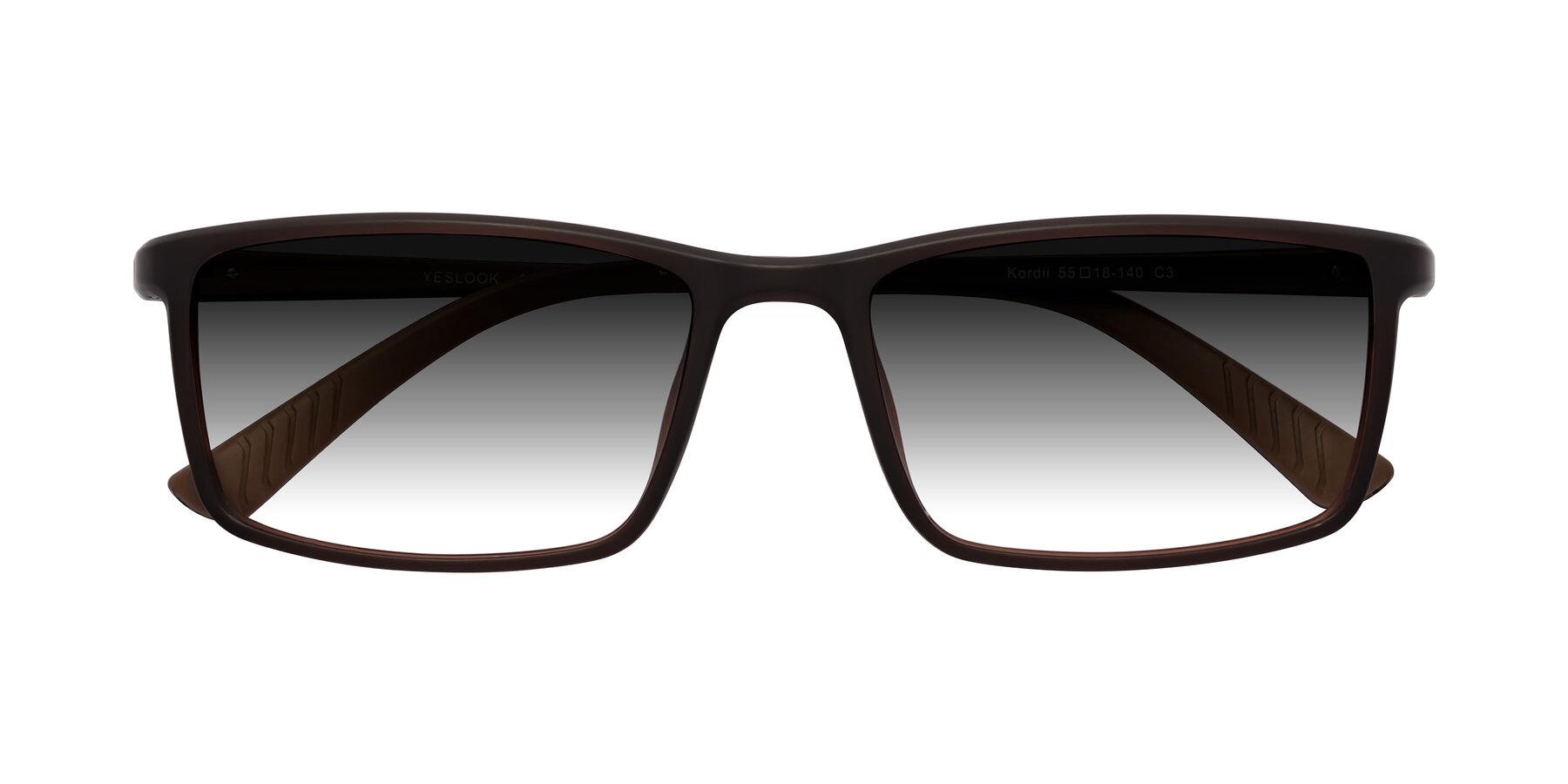 Folded Front of Kordii in Matte Brown with Gray Gradient Lenses