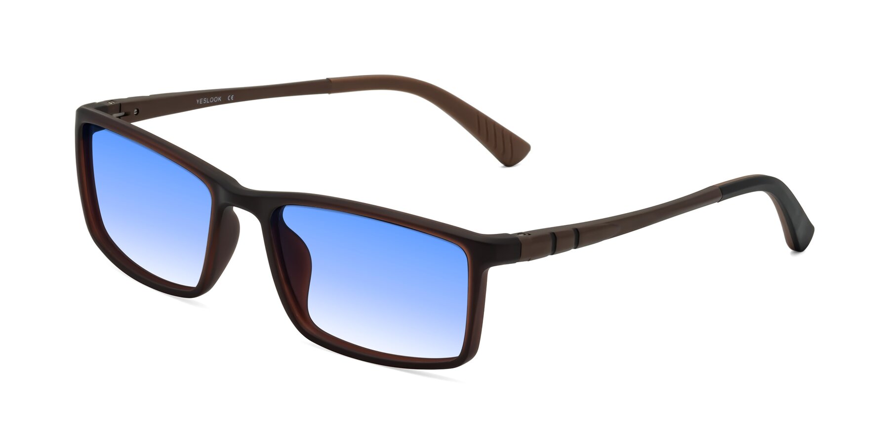 Angle of Kordii in Matte Brown with Blue Gradient Lenses