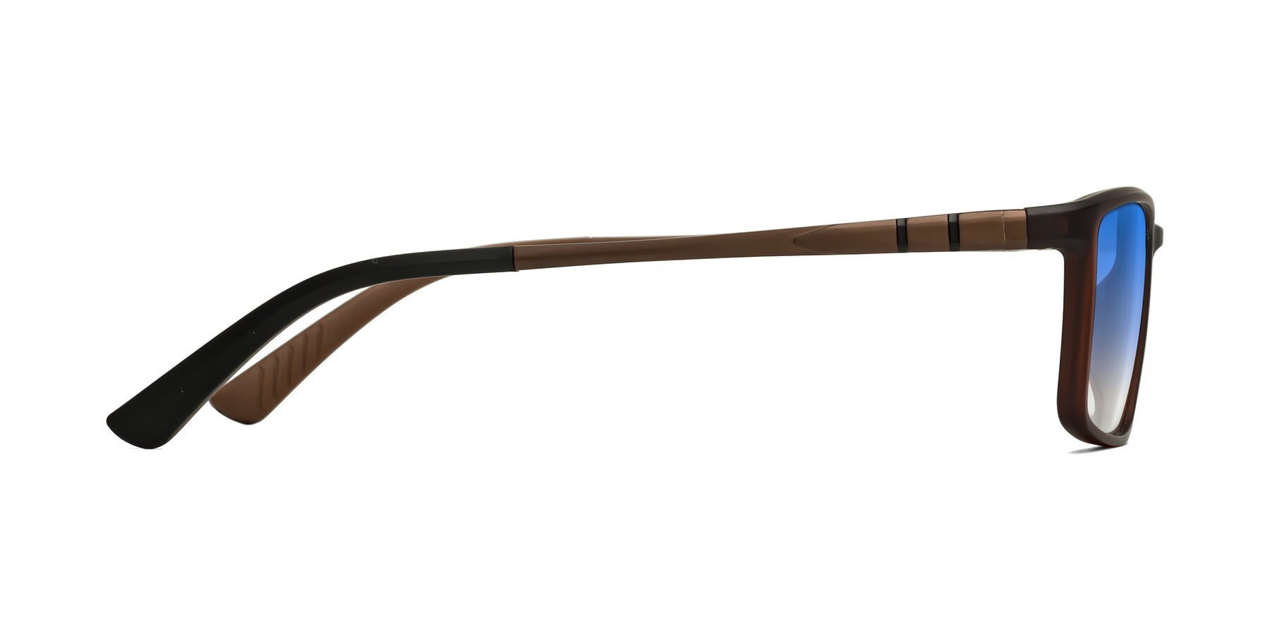 Side of Kordii in Matte Brown with Blue Gradient Lenses