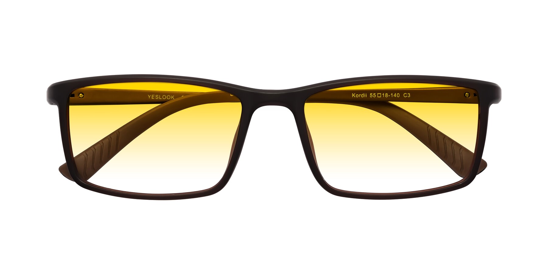 Folded Front of Kordii in Matte Brown with Yellow Gradient Lenses