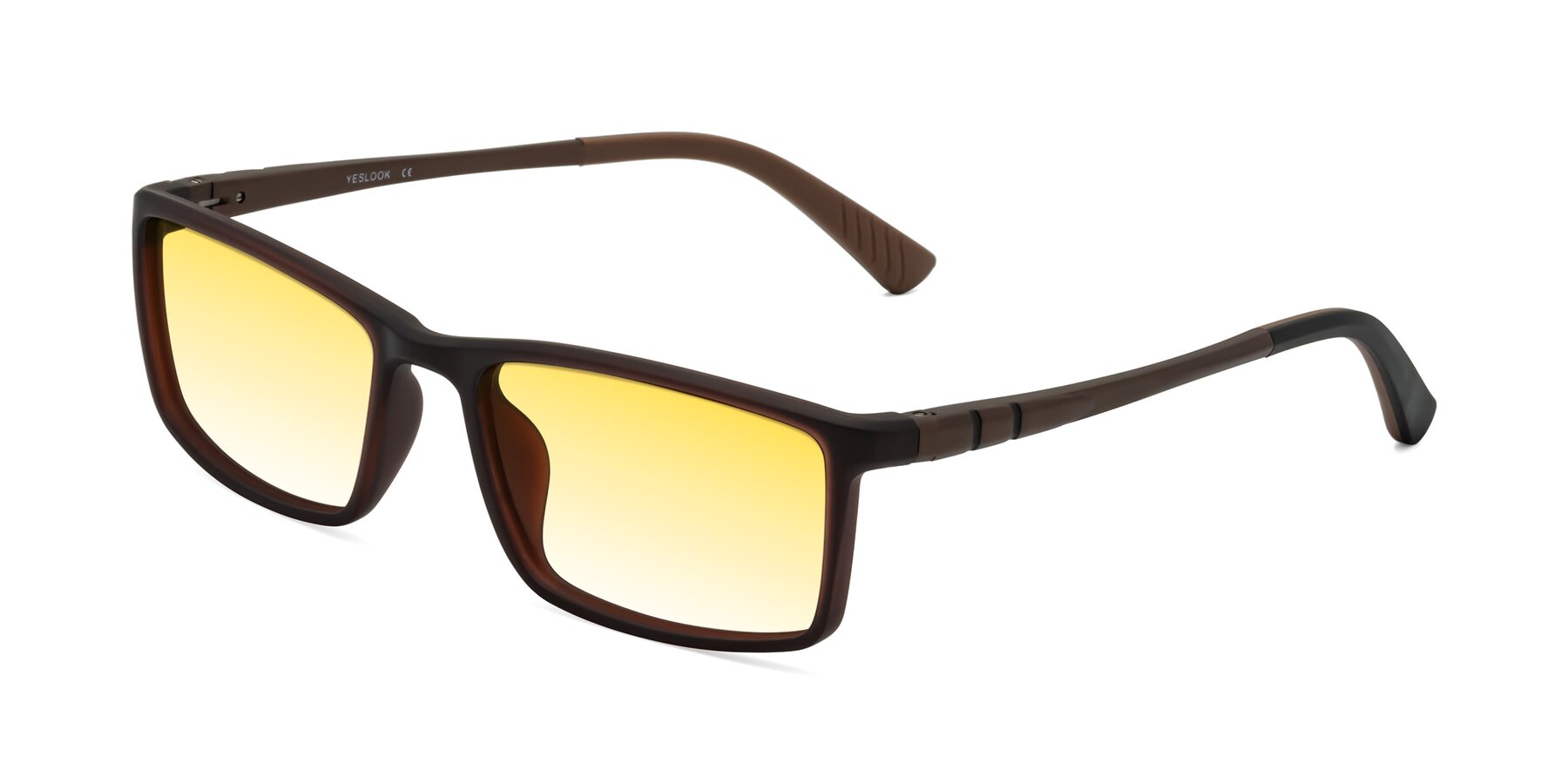 Angle of Kordii in Matte Brown with Yellow Gradient Lenses