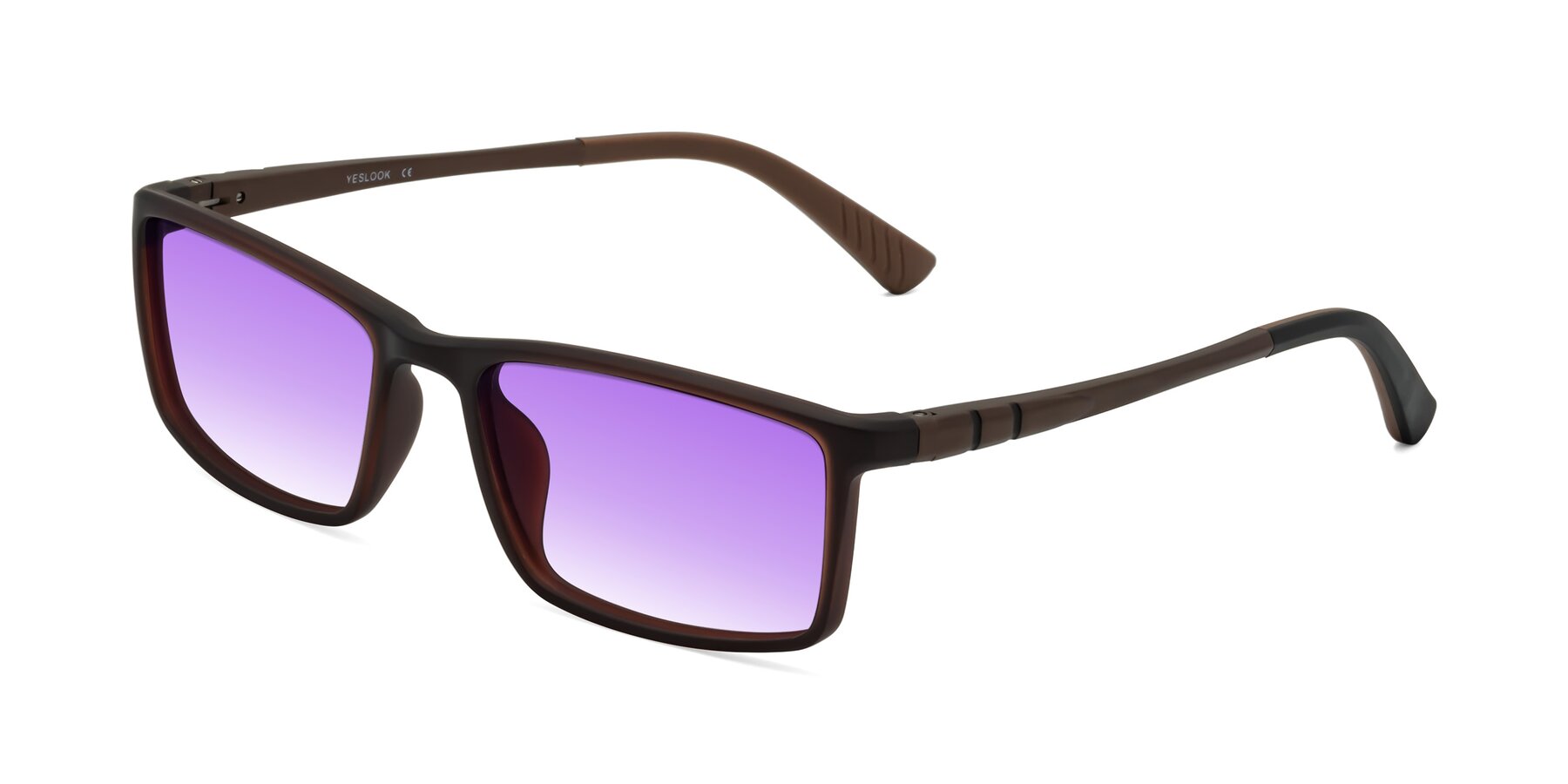 Angle of Kordii in Matte Brown with Purple Gradient Lenses