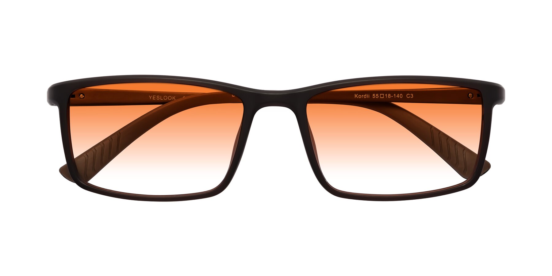Folded Front of Kordii in Matte Brown with Orange Gradient Lenses