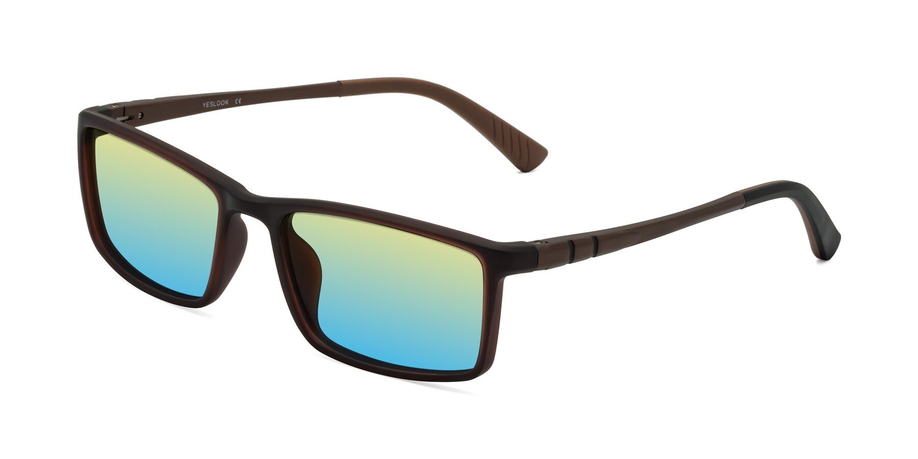 Angle of Kordii in Matte Brown with Yellow / Blue Gradient Lenses