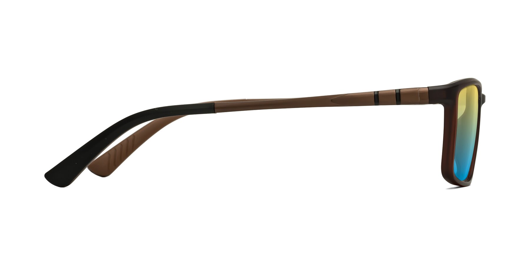 Side of Kordii in Matte Brown with Yellow / Blue Gradient Lenses