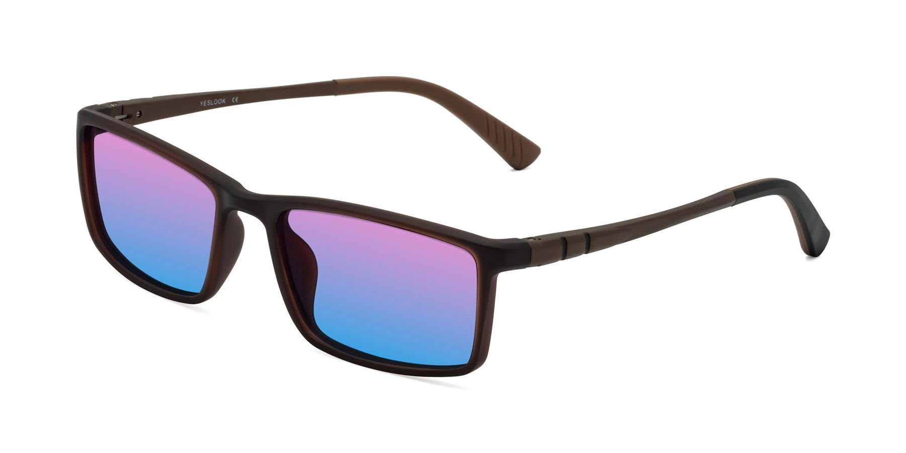 Angle of Kordii in Matte Brown with Pink / Blue Gradient Lenses