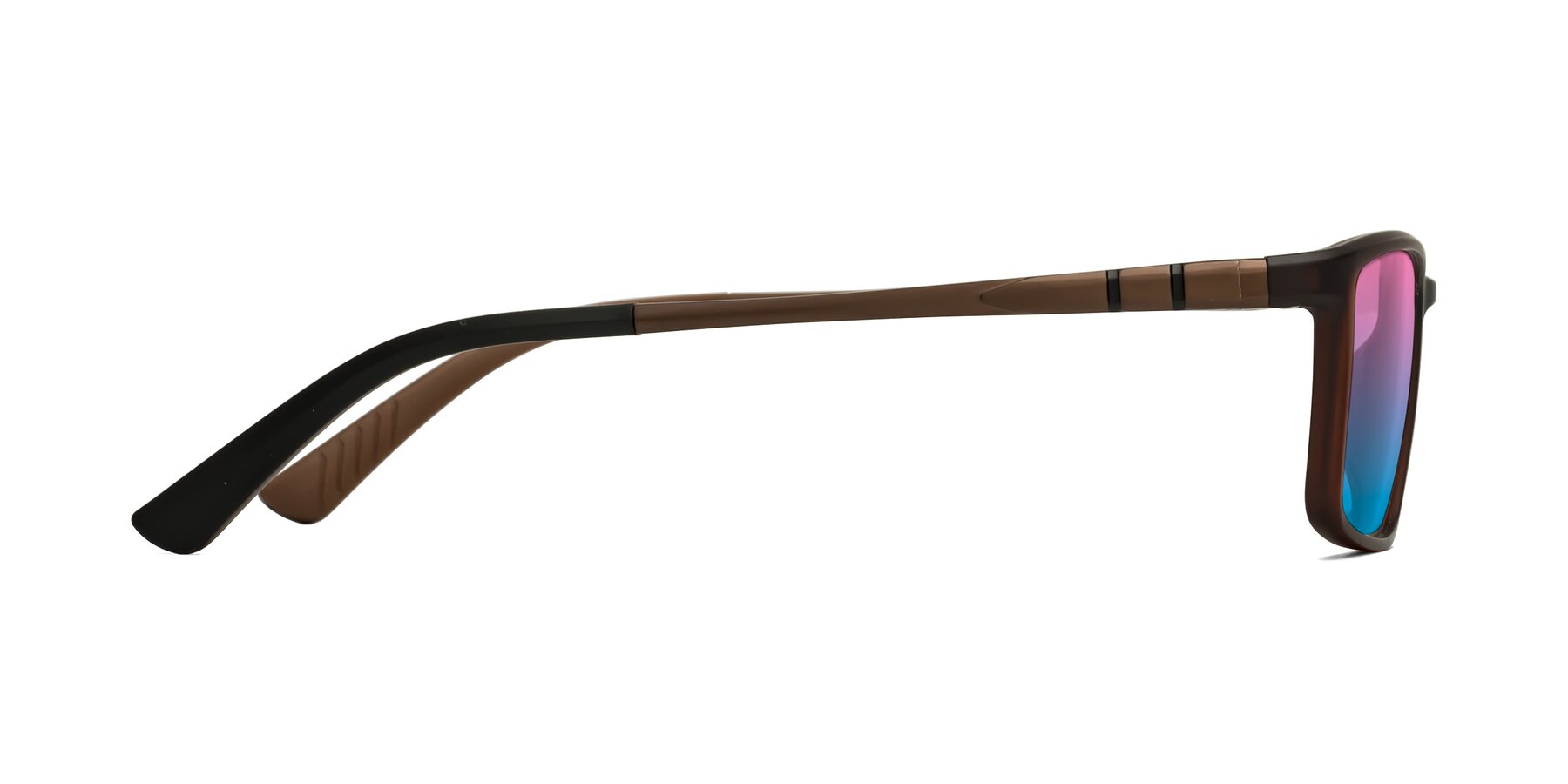 Side of Kordii in Matte Brown with Pink / Blue Gradient Lenses