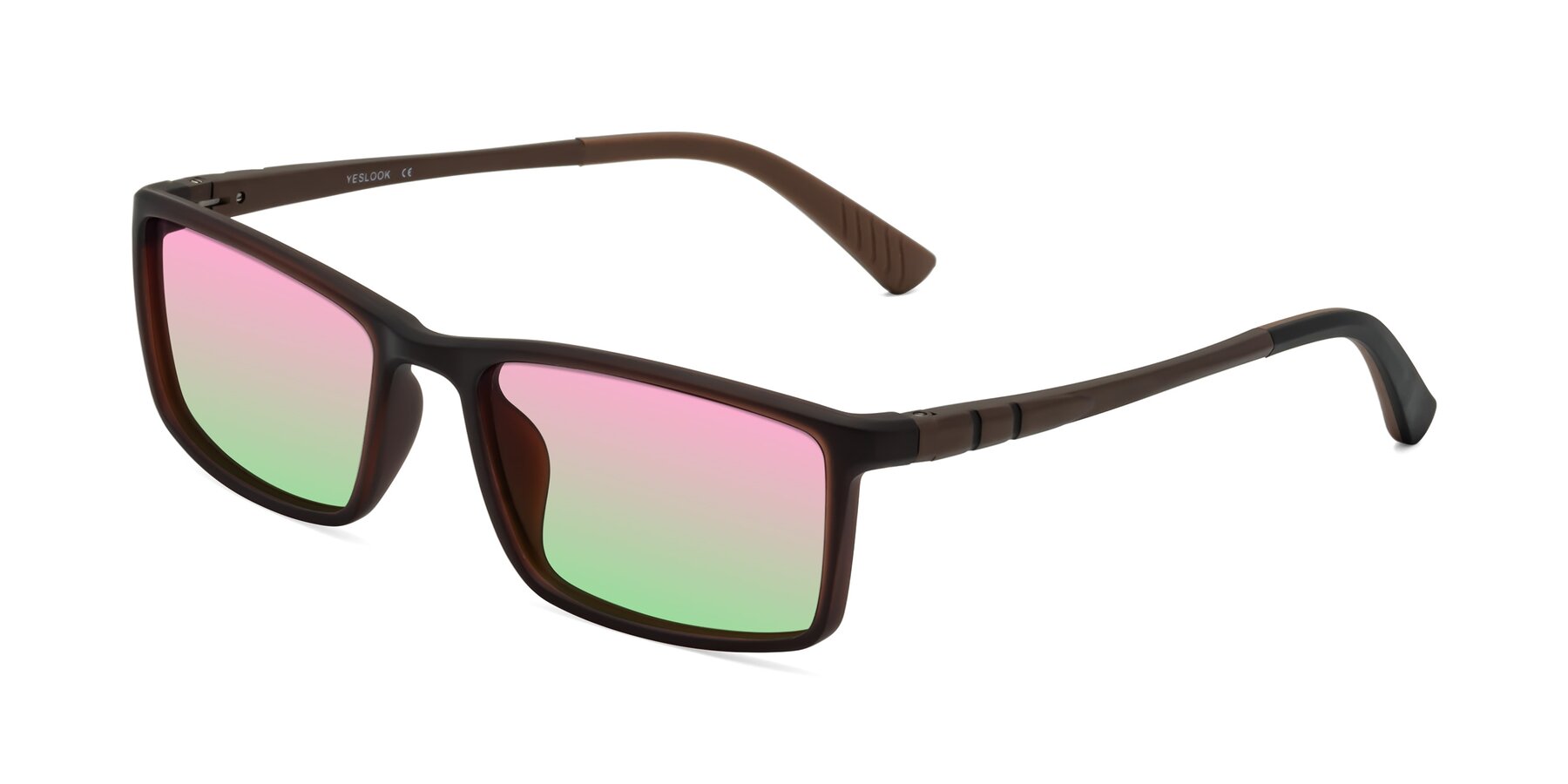 Angle of Kordii in Matte Brown with Pink / Green Gradient Lenses