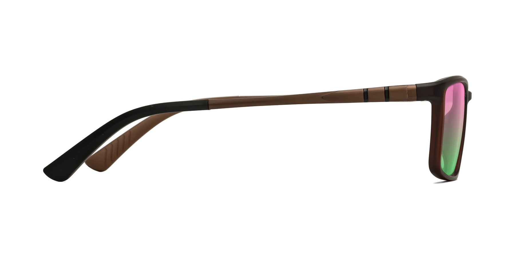 Side of Kordii in Matte Brown with Pink / Green Gradient Lenses