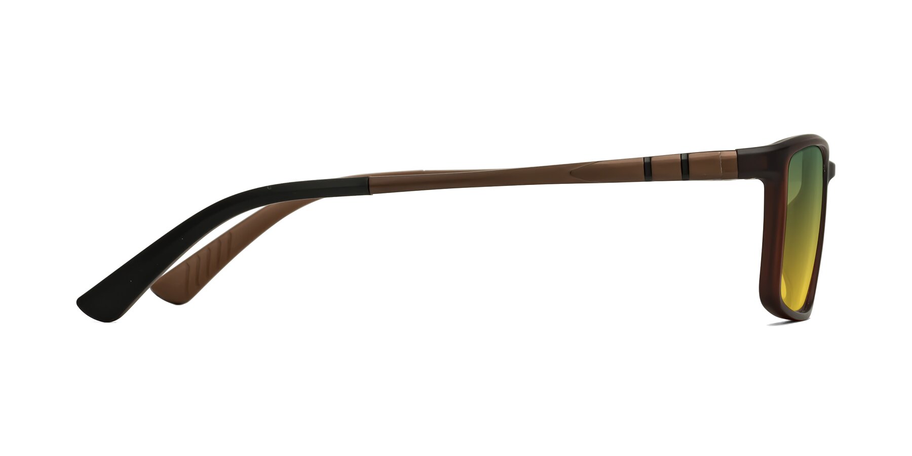 Side of Kordii in Matte Brown with Green / Yellow Gradient Lenses