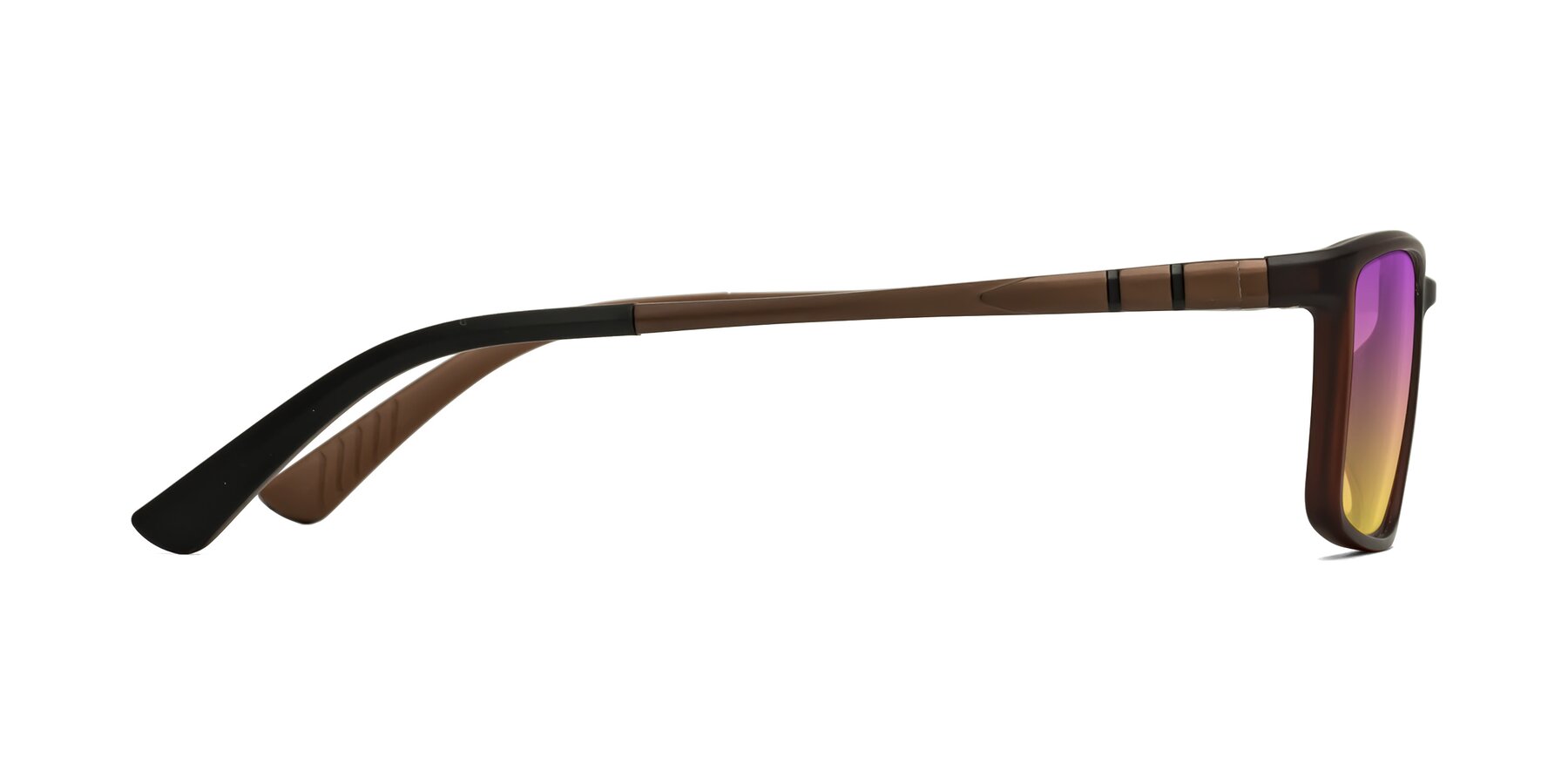 Side of Kordii in Matte Brown with Purple / Yellow Gradient Lenses