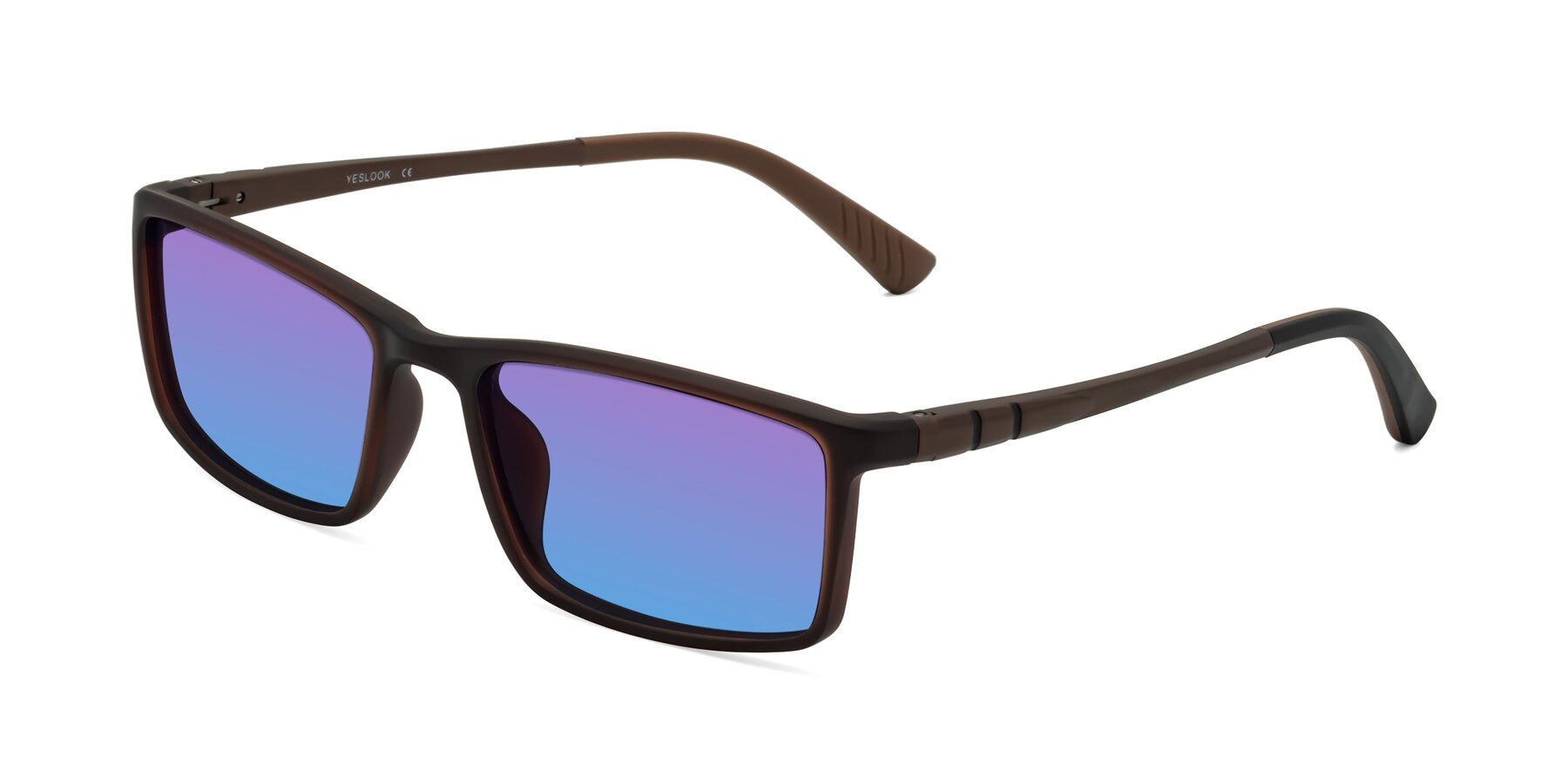 Angle of Kordii in Matte Brown with Purple / Blue Gradient Lenses