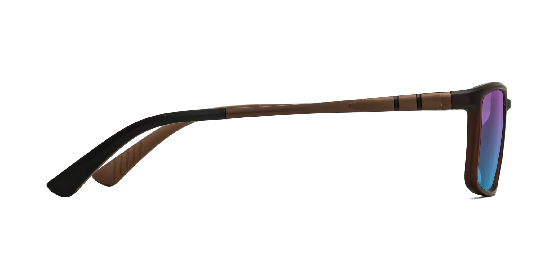 Side of Kordii in Matte Brown with Purple / Blue Gradient Lenses