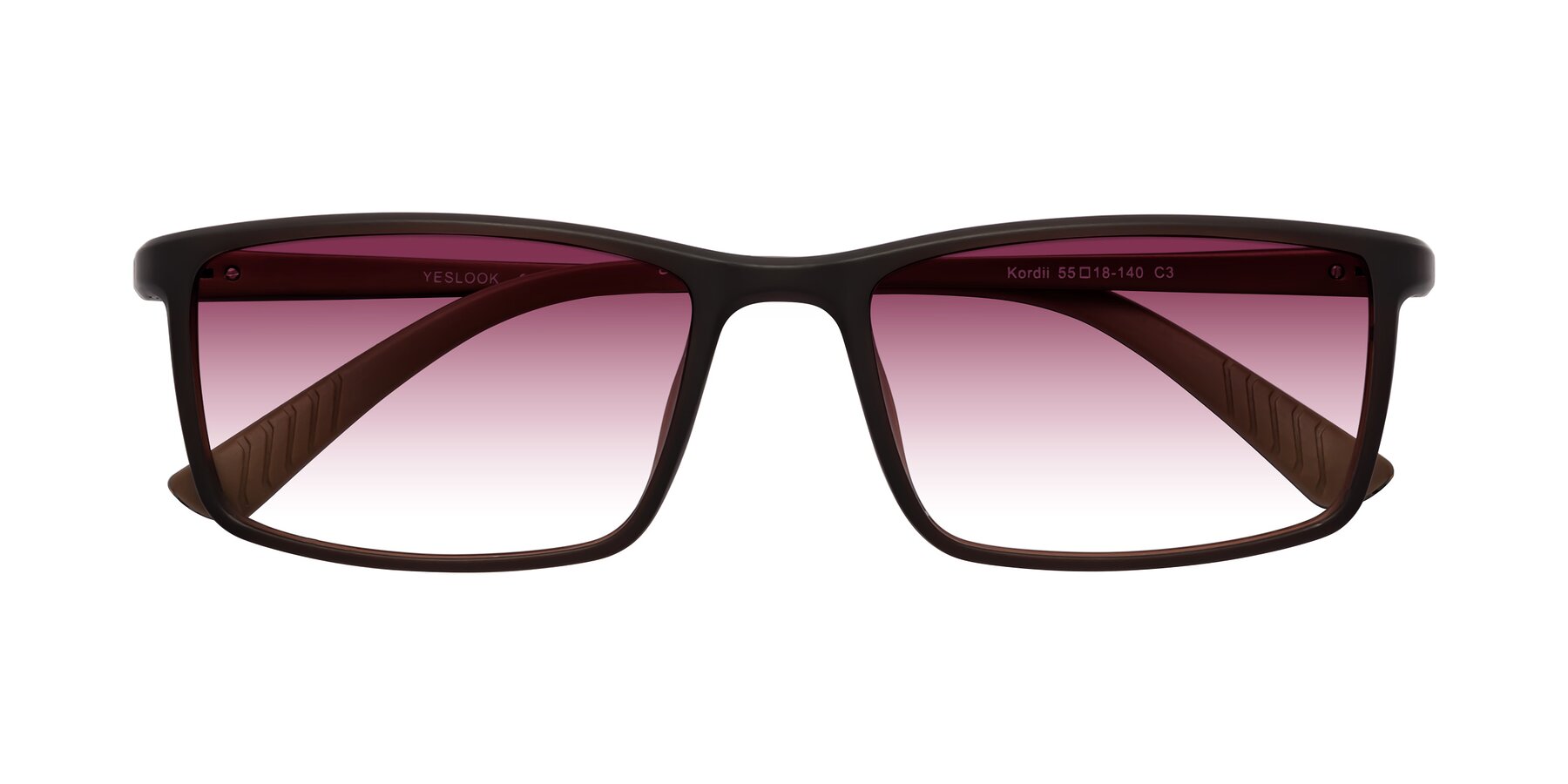 Folded Front of Kordii in Matte Brown with Wine Gradient Lenses