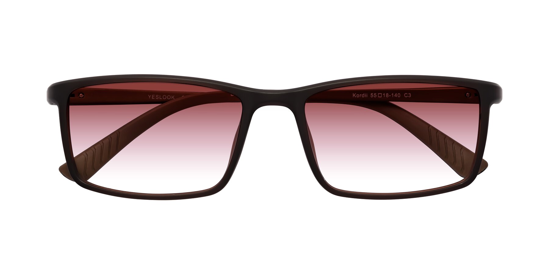 Folded Front of Kordii in Matte Brown with Garnet Gradient Lenses