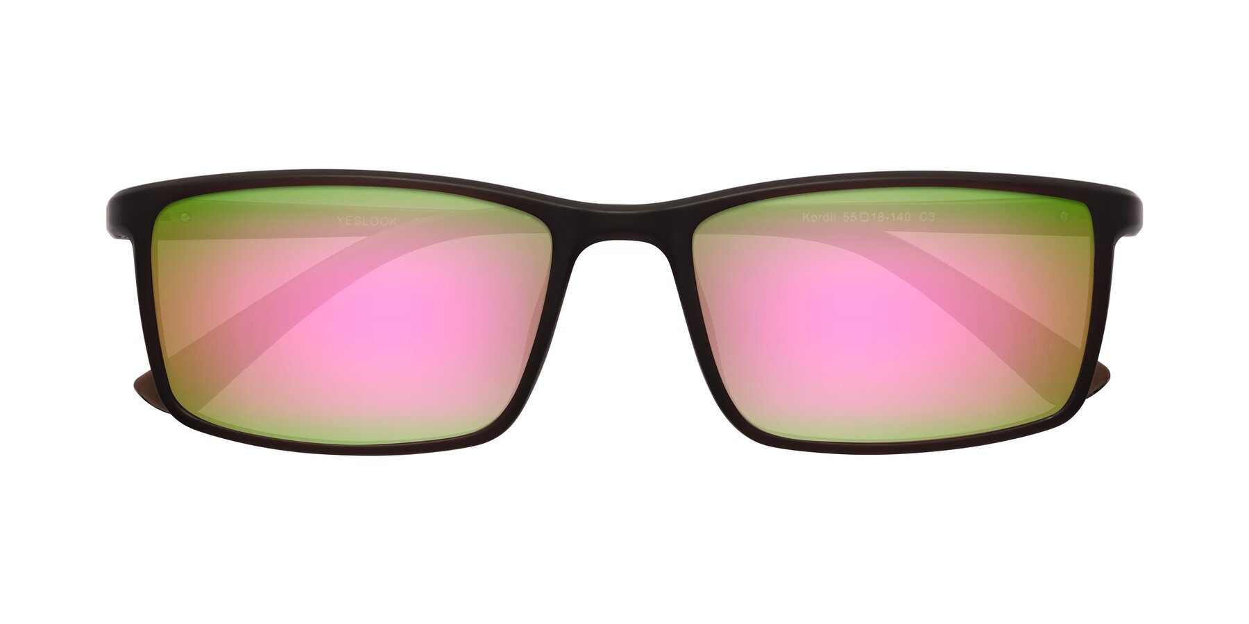 Folded Front of Kordii in Matte Brown with Pink Mirrored Lenses