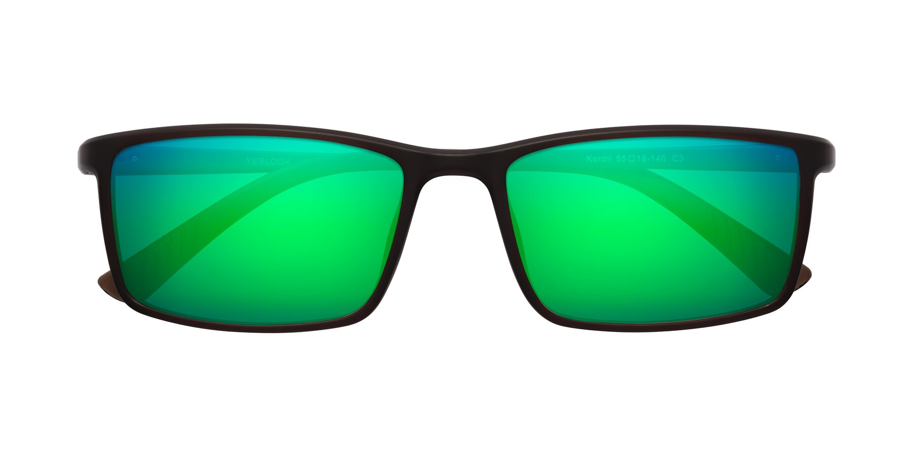Folded Front of Kordii in Matte Brown with Green Mirrored Lenses
