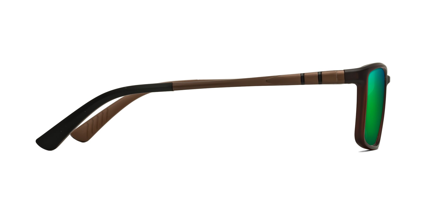 Side of Kordii in Matte Brown with Green Mirrored Lenses