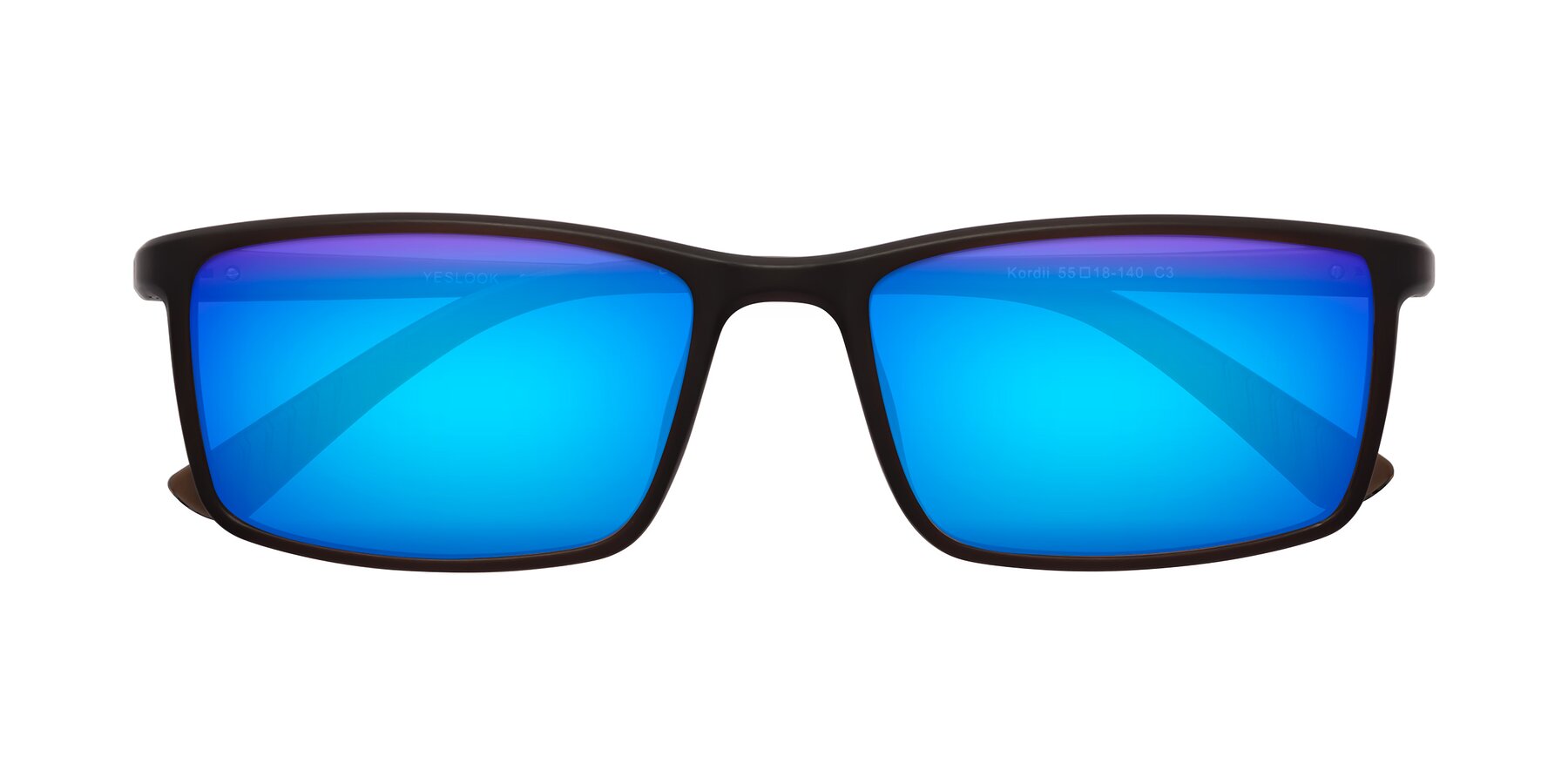 Folded Front of Kordii in Matte Brown with Blue Mirrored Lenses