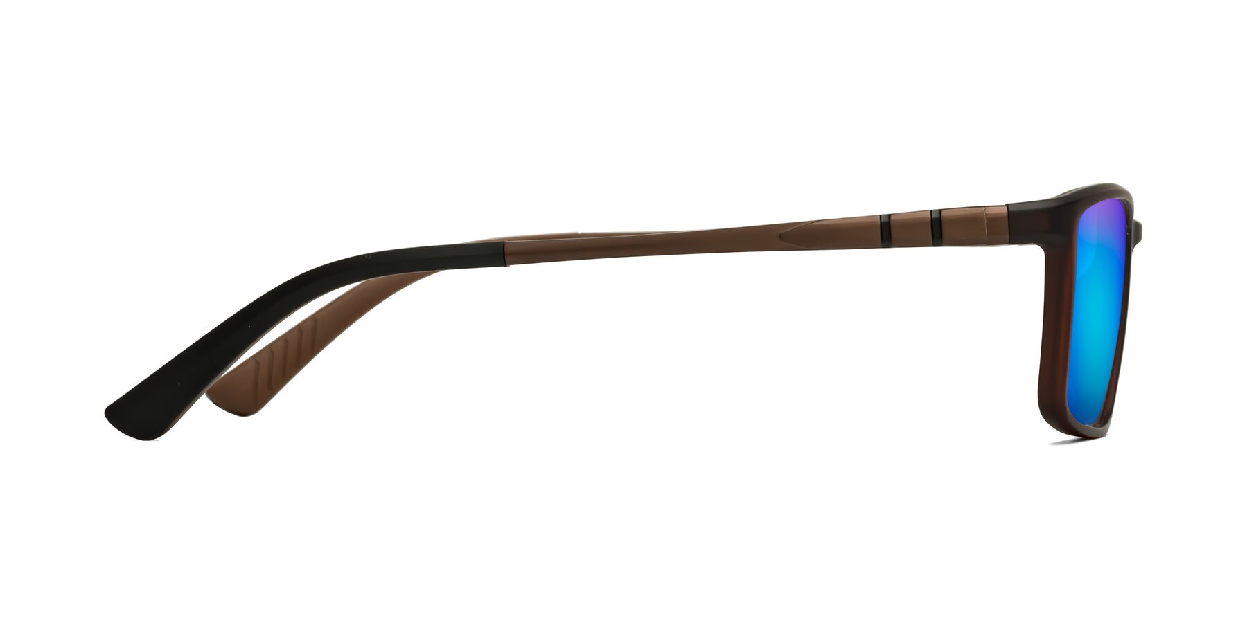 Side of Kordii in Matte Brown with Blue Mirrored Lenses