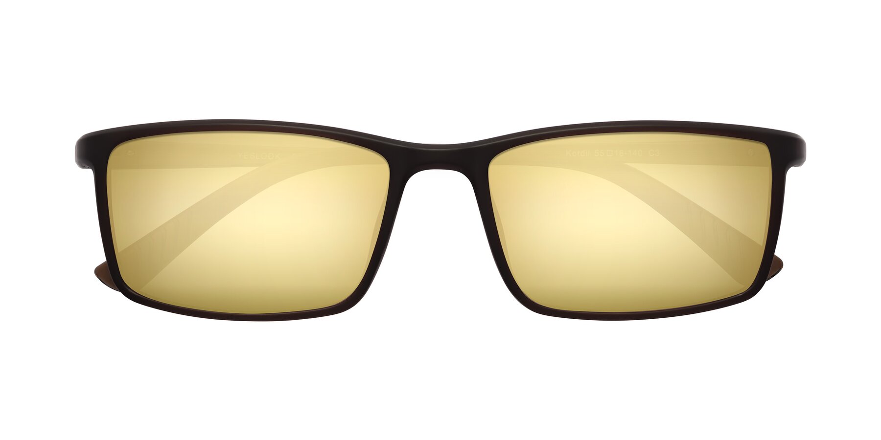 Folded Front of Kordii in Matte Brown with Gold Mirrored Lenses