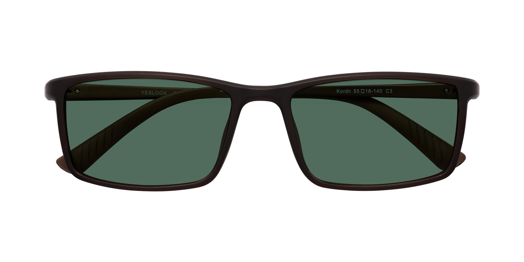 Folded Front of Kordii in Matte Brown with Green Polarized Lenses